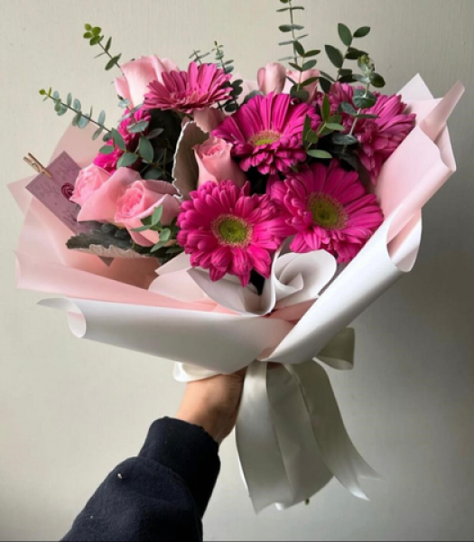 Pembe Gül ve Gerbera Buketi